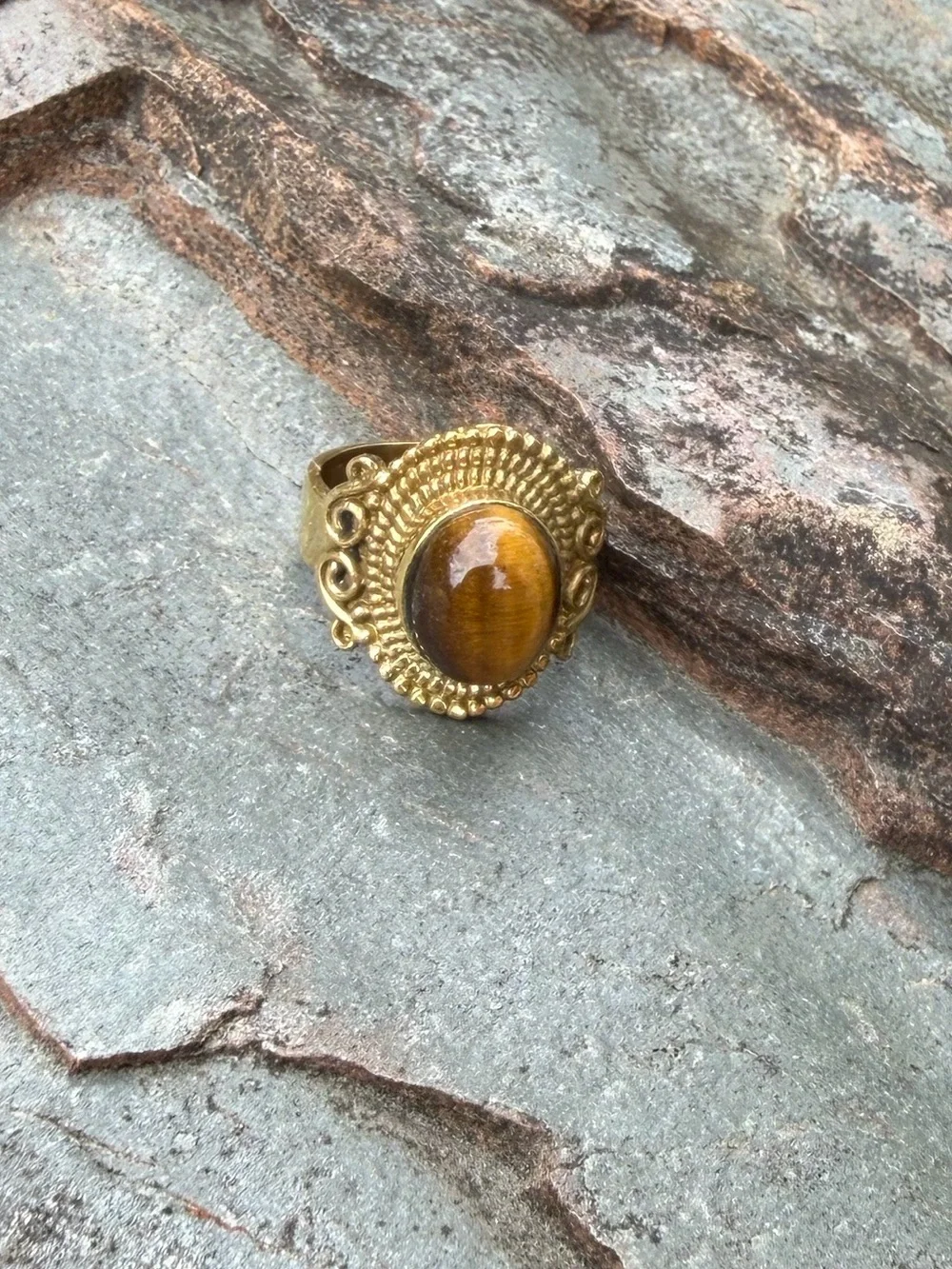 Gold Tiger’s Eye Genuine Gemestone Small Pinky Ring 4